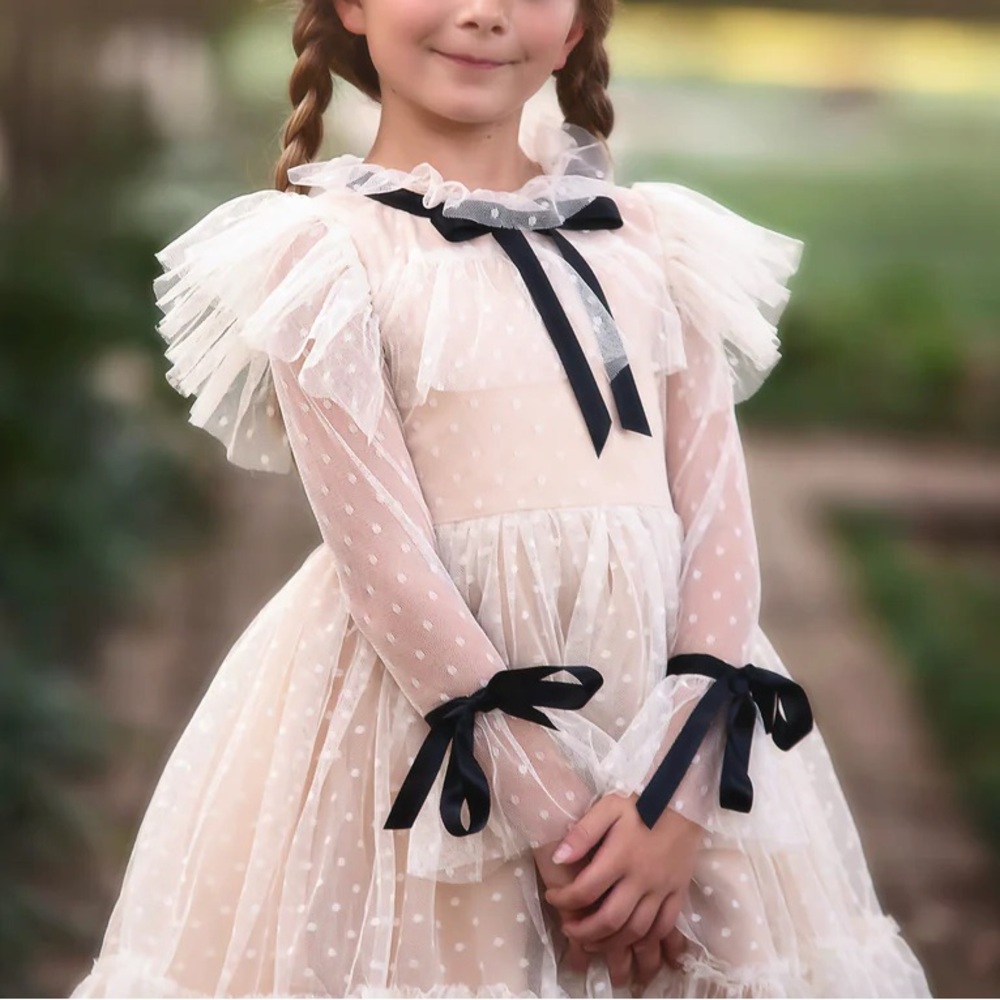 Trish Scully Girls Elle Ruffle Lace Dress Ivory 8